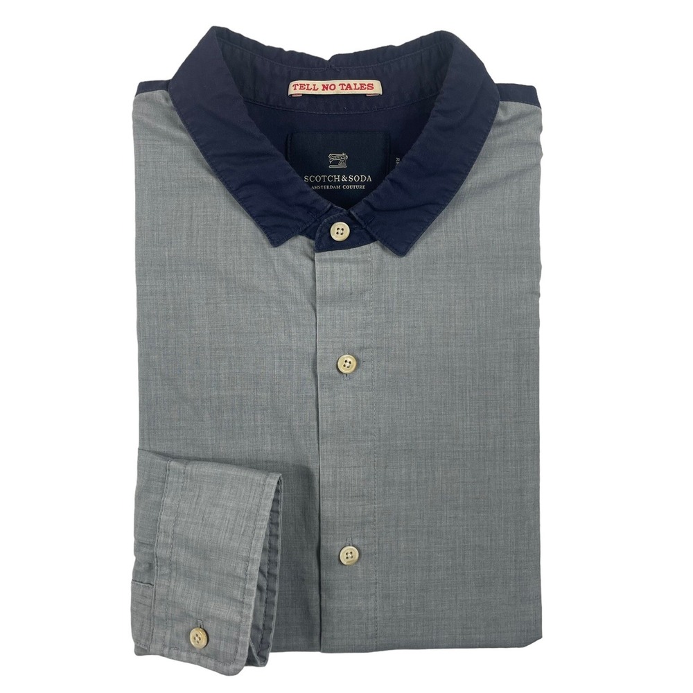 Scotch & Soda Mens Blue Colorblock Long Sleeve Button Front Shirt Size Medium